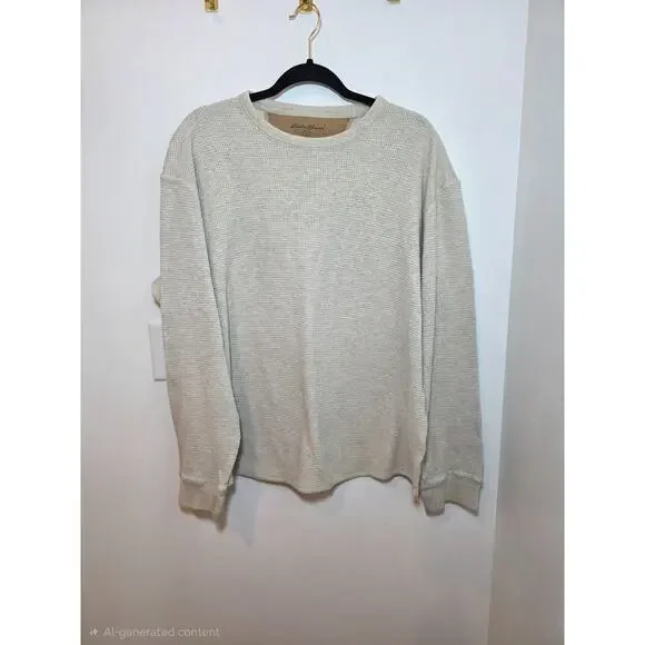 Eddie Bauer Shirt Mens Large Cream Long Sleeve Waffle Thermal Crewneck Neutral - Picture 1 of 6